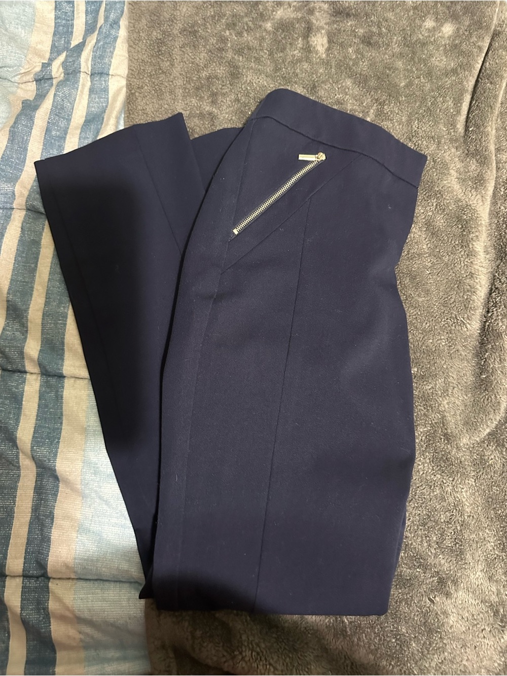 Navy Zipper Detail Trousers